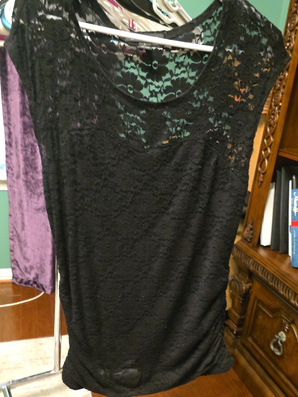 INC International Concepts Black Lace Cap-Sleeve Blouse